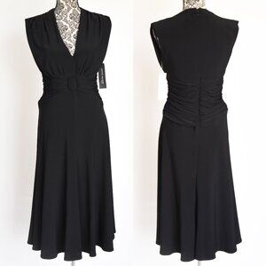 NWT $150. Anne Klein Black Dress with Ruched Waist Size 8